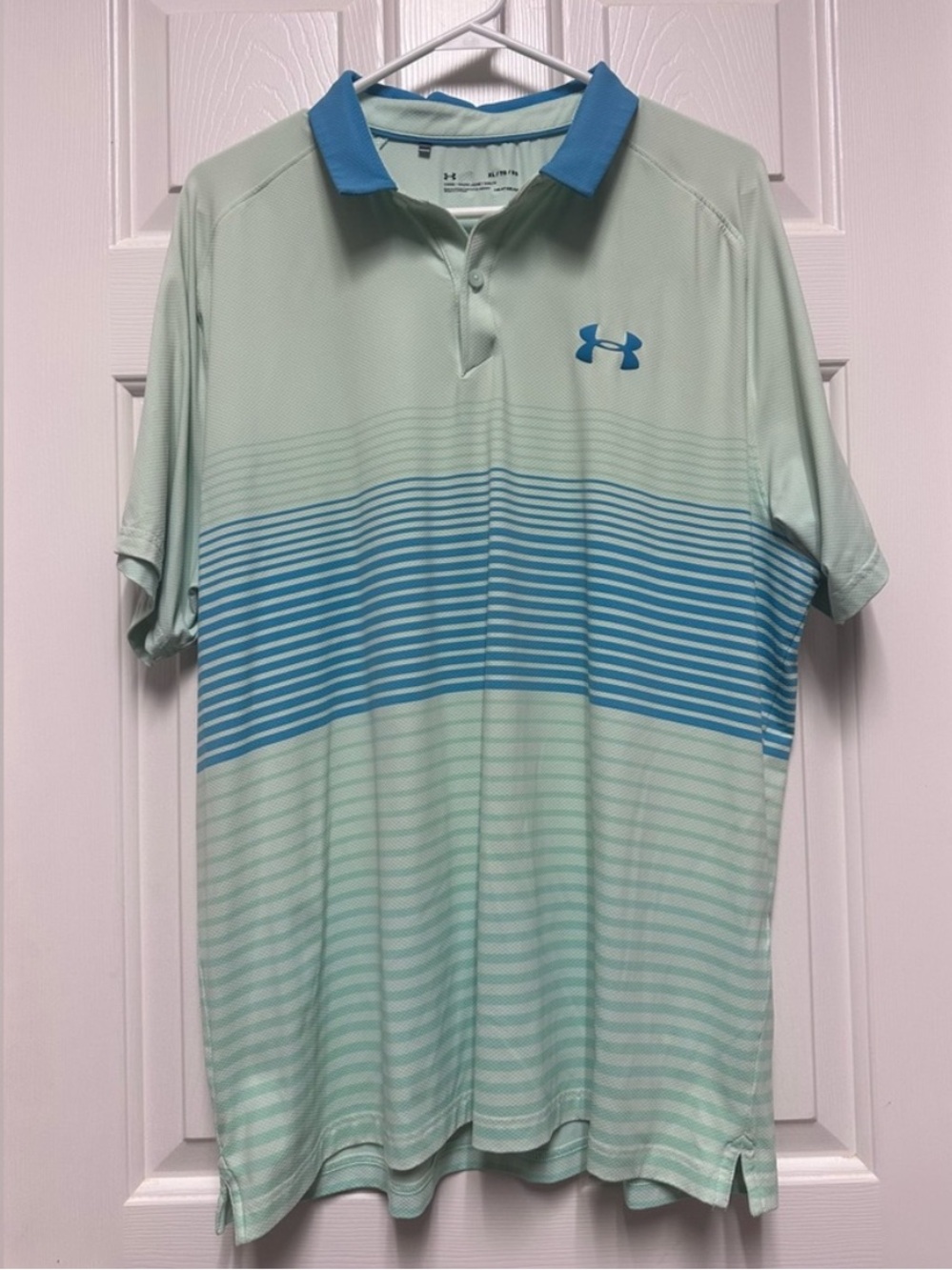 Under Armour Mint Green Polo with Blue Stripe Accents Size XL